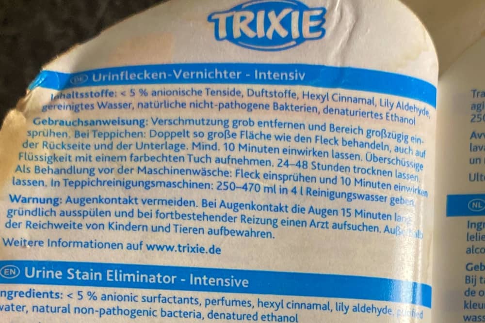 Trixie Urinflecken Vernichter Intensiv Anleitung zum Gebrauch
